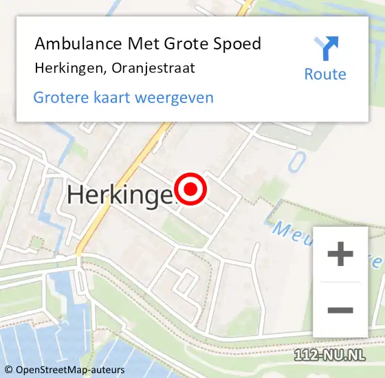 Locatie op kaart van de 112 melding: Ambulance Met Grote Spoed Naar Herkingen, Oranjestraat op 10 maart 2016 19:35