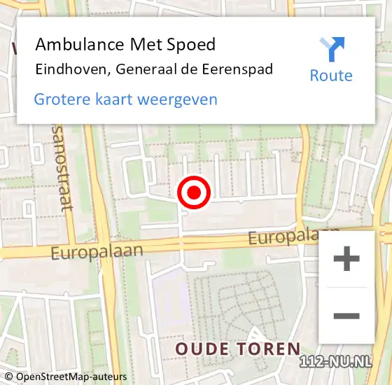 Locatie op kaart van de 112 melding: Ambulance Met Spoed Naar Eindhoven, Generaal de Eerenspad op 10 maart 2016 19:59