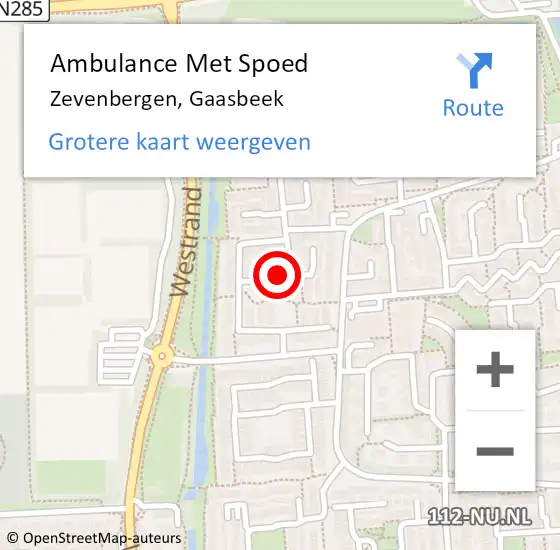 Locatie op kaart van de 112 melding: Ambulance Met Spoed Naar Zevenbergen, Gaasbeek op 10 maart 2016 20:32