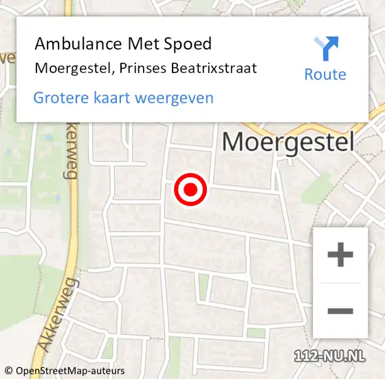 Locatie op kaart van de 112 melding: Ambulance Met Spoed Naar Moergestel, Prinses Beatrixstraat op 10 maart 2016 21:00