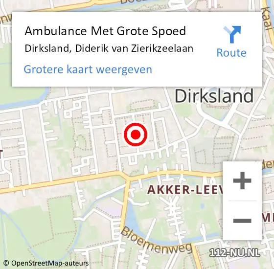 Locatie op kaart van de 112 melding: Ambulance Met Grote Spoed Naar Dirksland, Diderik van Zierikzeelaan op 10 maart 2016 23:01