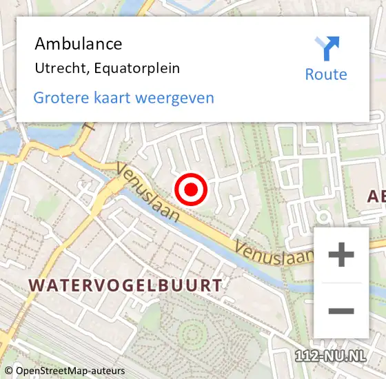 Locatie op kaart van de 112 melding: Ambulance Utrecht, Equatorplein op 10 maart 2016 23:22