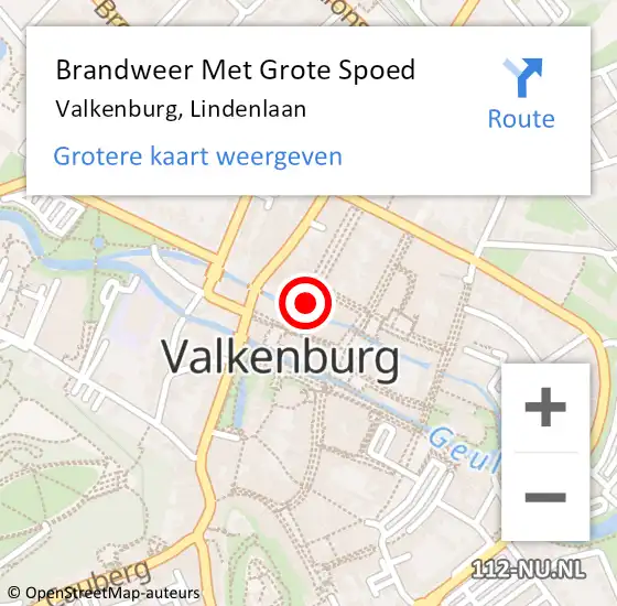 Locatie op kaart van de 112 melding: Brandweer Met Grote Spoed Naar Valkenburg, Lindenlaan op 11 maart 2016 00:19