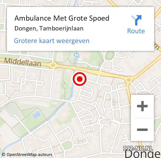 Locatie op kaart van de 112 melding: Ambulance Met Grote Spoed Naar Dongen, Tamboerijnlaan op 11 maart 2016 06:08