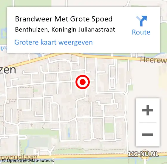 Locatie op kaart van de 112 melding: Brandweer Met Grote Spoed Naar Benthuizen, Koningin Julianastraat op 11 maart 2016 07:18