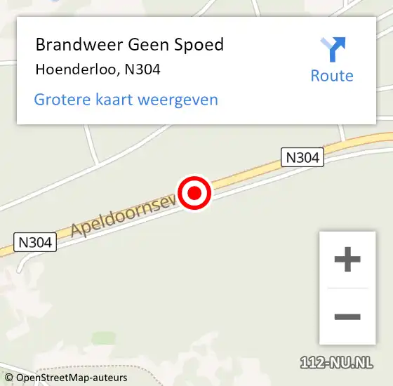 Locatie op kaart van de 112 melding: Brandweer Geen Spoed Naar Hoenderloo, N304 op 11 maart 2016 07:44