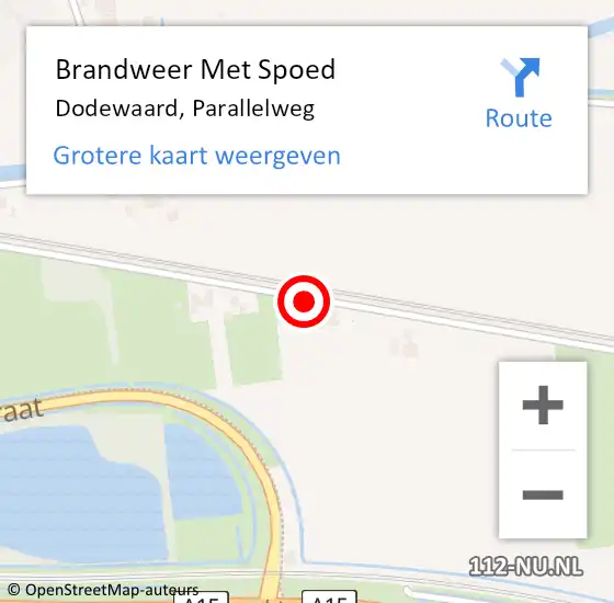 Locatie op kaart van de 112 melding: Brandweer Met Spoed Naar Dodewaard, Parallelweg op 11 maart 2016 10:58