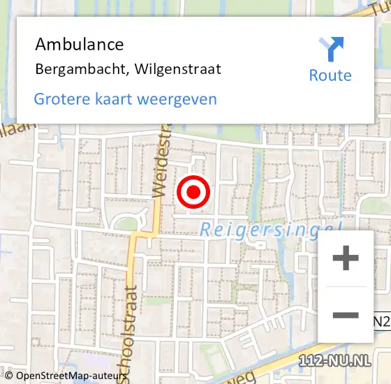 Locatie op kaart van de 112 melding: Ambulance Bergambacht, Wilgenstraat op 11 maart 2016 11:39