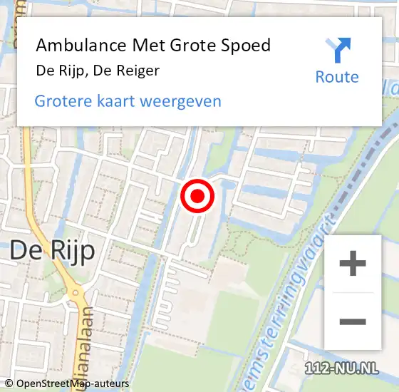 Locatie op kaart van de 112 melding: Ambulance Met Grote Spoed Naar De Rijp, De Reiger op 11 maart 2016 11:40