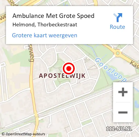 Locatie op kaart van de 112 melding: Ambulance Met Grote Spoed Naar Helmond, Thorbeckestraat op 11 maart 2016 12:00