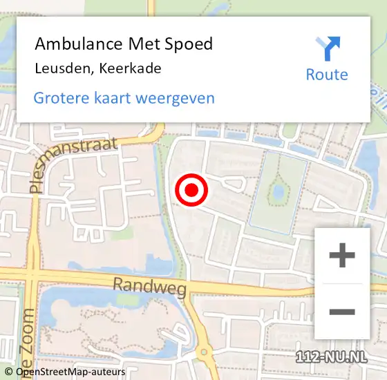 Locatie op kaart van de 112 melding: Ambulance Met Spoed Naar Leusden, Keerkade op 11 maart 2016 12:20