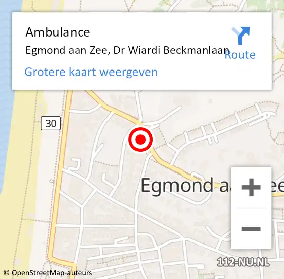 Locatie op kaart van de 112 melding: Ambulance Egmond aan Zee, Dr Wiardi Beckmanlaan op 11 maart 2016 13:09