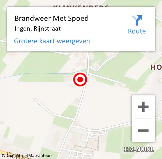 Locatie op kaart van de 112 melding: Brandweer Met Spoed Naar Ingen, Rijnstraat op 11 maart 2016 14:36