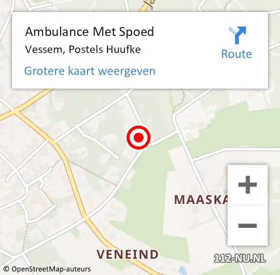 Locatie op kaart van de 112 melding: Ambulance Met Spoed Naar Vessem, Postels Huufke op 11 maart 2016 14:49