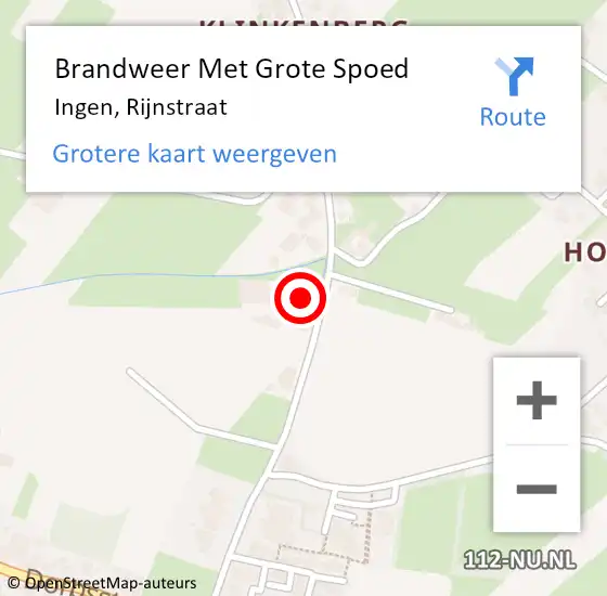 Locatie op kaart van de 112 melding: Brandweer Met Grote Spoed Naar Ingen, Rijnstraat op 11 maart 2016 14:56