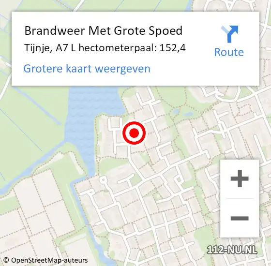 Locatie op kaart van de 112 melding: Brandweer Met Grote Spoed Naar Tijnje, A7 L hectometerpaal: 152,4 op 8 december 2013 15:46