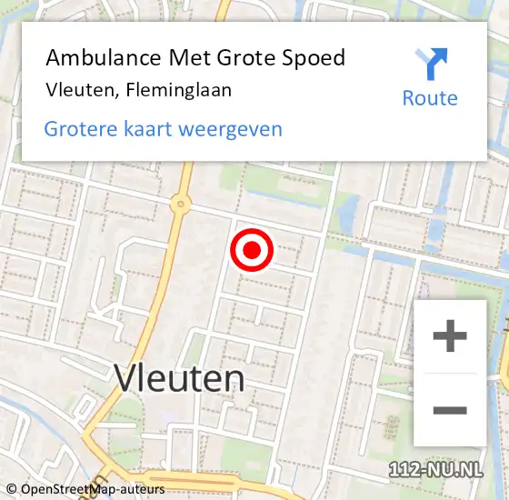 Locatie op kaart van de 112 melding: Ambulance Met Grote Spoed Naar Vleuten, Fleminglaan op 11 maart 2016 17:53