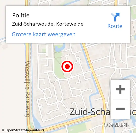 Locatie op kaart van de 112 melding: Politie Zuid-Scharwoude, Korteweide op 12 maart 2016 05:40