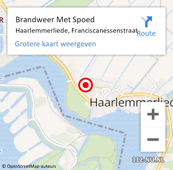 Locatie op kaart van de 112 melding: Brandweer Met Spoed Naar Haarlemmerliede, Franciscanessenstraat op 12 maart 2016 07:52