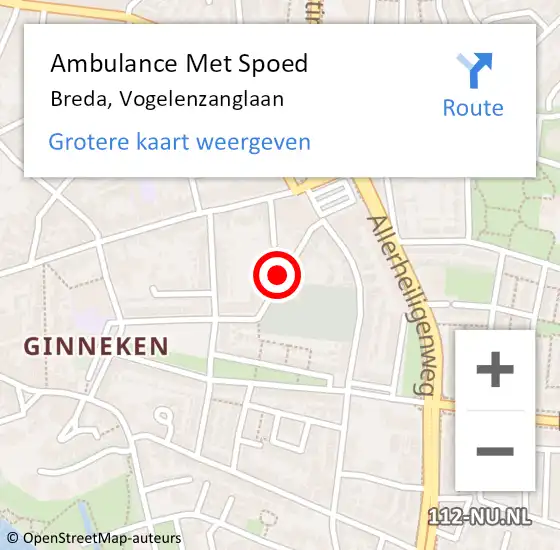 Locatie op kaart van de 112 melding: Ambulance Met Spoed Naar Breda, Vogelenzanglaan op 12 maart 2016 10:23