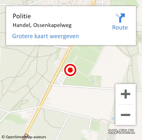 Locatie op kaart van de 112 melding: Politie Handel, Ossenkapelweg op 12 maart 2016 10:29