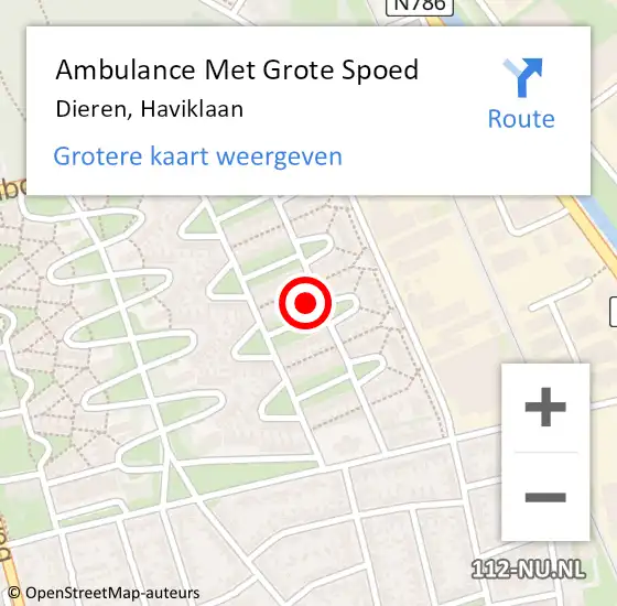 Locatie op kaart van de 112 melding: Ambulance Met Grote Spoed Naar Dieren, Haviklaan op 12 maart 2016 11:53