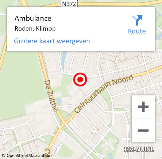 Locatie op kaart van de 112 melding: Ambulance Roden, Klimop op 12 maart 2016 13:46