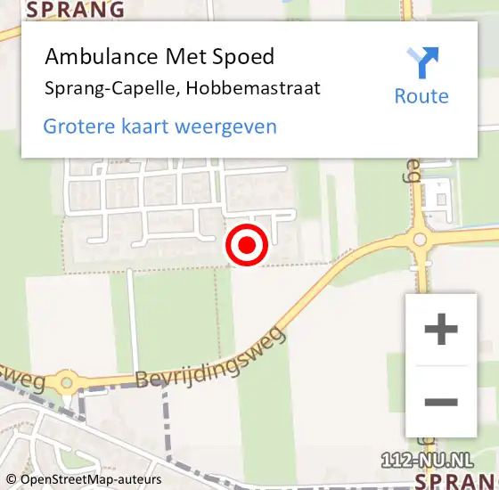 Locatie op kaart van de 112 melding: Ambulance Met Spoed Naar Sprang-Capelle, Hobbemastraat op 12 maart 2016 15:26