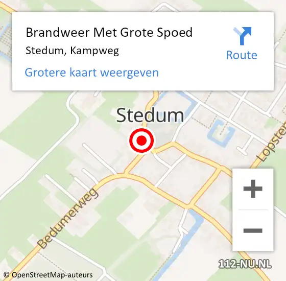 Locatie op kaart van de 112 melding: Brandweer Met Grote Spoed Naar Stedum, Kampweg op 12 maart 2016 15:36