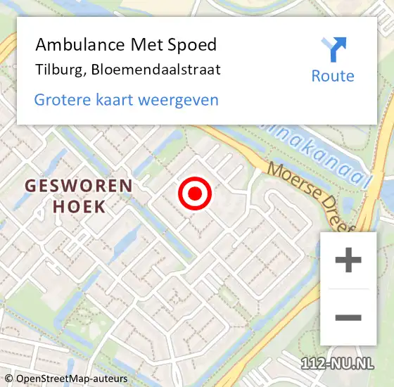 Locatie op kaart van de 112 melding: Ambulance Met Spoed Naar Tilburg, Bloemendaalstraat op 12 maart 2016 16:00