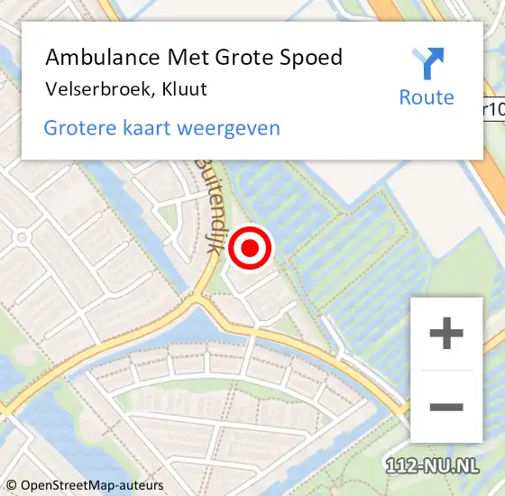 Locatie op kaart van de 112 melding: Ambulance Met Grote Spoed Naar Velserbroek, Kluut op 12 maart 2016 16:10