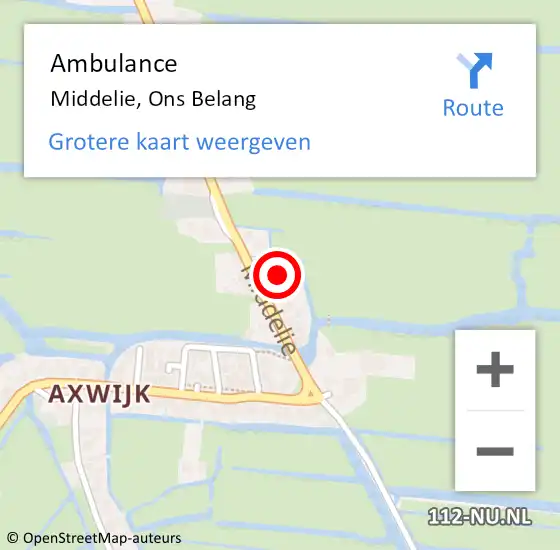 Locatie op kaart van de 112 melding: Ambulance Middelie, Ons Belang op 12 maart 2016 16:38