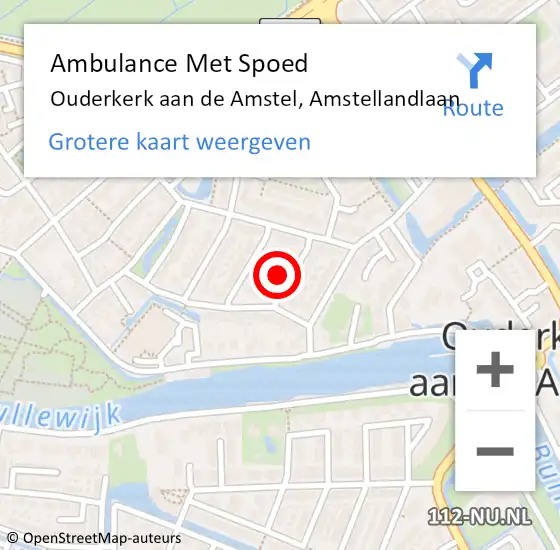 Locatie op kaart van de 112 melding: Ambulance Met Spoed Naar Ouderkerk aan de Amstel, Amstellandlaan op 12 maart 2016 17:09