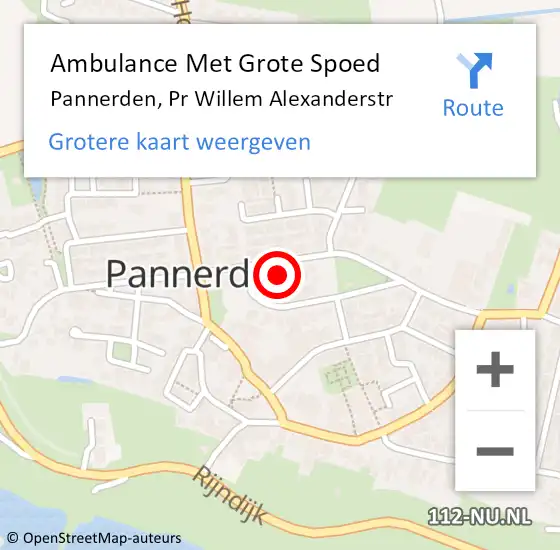 Locatie op kaart van de 112 melding: Ambulance Met Grote Spoed Naar Pannerden, Pr Willem Alexanderstr op 12 maart 2016 17:31