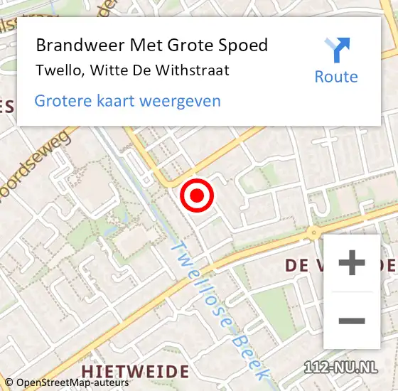 Locatie op kaart van de 112 melding: Brandweer Met Grote Spoed Naar Twello, Witte De Withstraat op 12 maart 2016 18:00