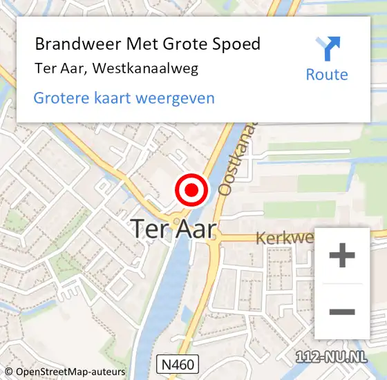 Locatie op kaart van de 112 melding: Brandweer Met Grote Spoed Naar Ter Aar, Westkanaalweg op 12 maart 2016 18:49