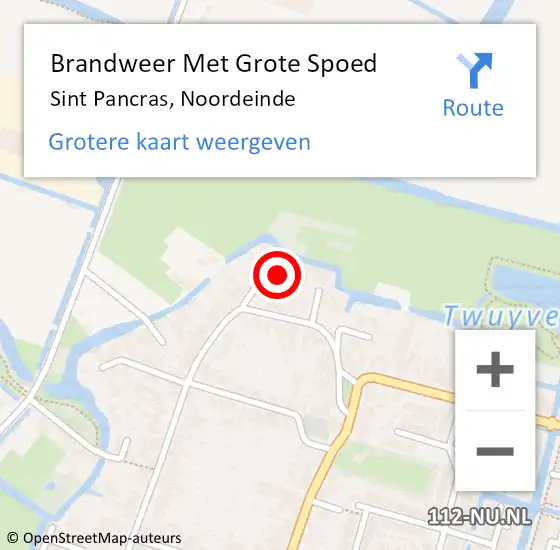 Locatie op kaart van de 112 melding: Brandweer Met Grote Spoed Naar Sint Pancras, Noordeinde op 12 maart 2016 19:20