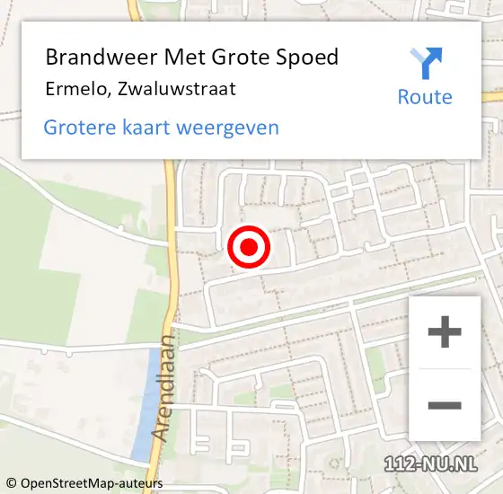 Locatie op kaart van de 112 melding: Brandweer Met Grote Spoed Naar Ermelo, Zwaluwstraat op 12 maart 2016 19:21