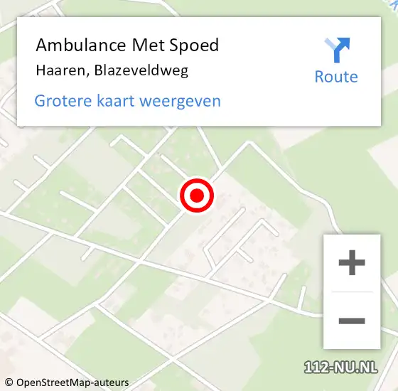 Locatie op kaart van de 112 melding: Ambulance Met Spoed Naar Haaren, Blazeveldweg op 12 maart 2016 21:38