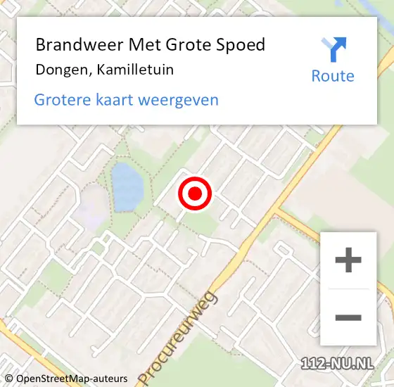 Locatie op kaart van de 112 melding: Brandweer Met Grote Spoed Naar Dongen, Kamilletuin op 8 december 2013 18:18