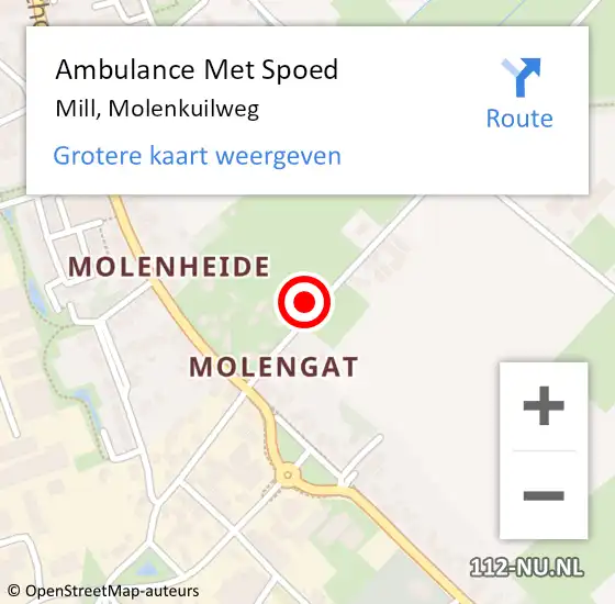 Locatie op kaart van de 112 melding: Ambulance Met Spoed Naar Mill, Molenkuilweg op 13 maart 2016 08:25