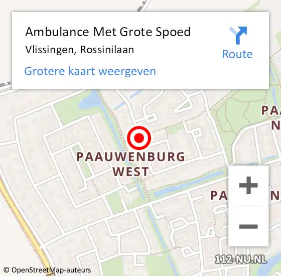 Locatie op kaart van de 112 melding: Ambulance Met Grote Spoed Naar Vlissingen, Rossinilaan op 13 maart 2016 10:45