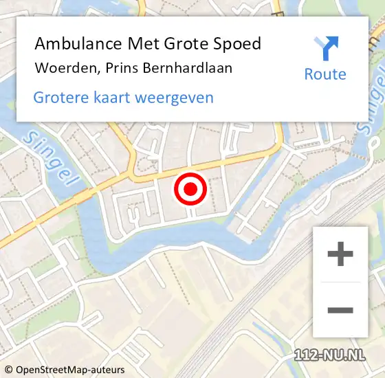 Locatie op kaart van de 112 melding: Ambulance Met Grote Spoed Naar Woerden, Prins Bernhardlaan op 13 maart 2016 11:02