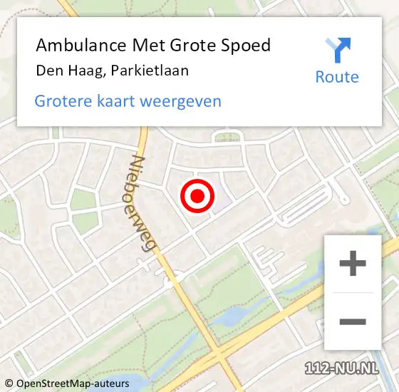 Locatie op kaart van de 112 melding: Ambulance Met Grote Spoed Naar Den Haag, Parkietlaan op 13 maart 2016 12:14