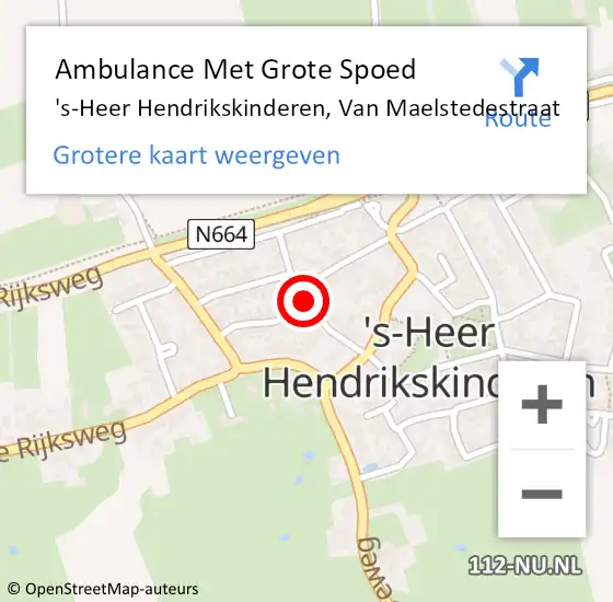 Locatie op kaart van de 112 melding: Ambulance Met Grote Spoed Naar 's-Heer Hendrikskinderen, Van Maelstedestraat op 13 maart 2016 12:38