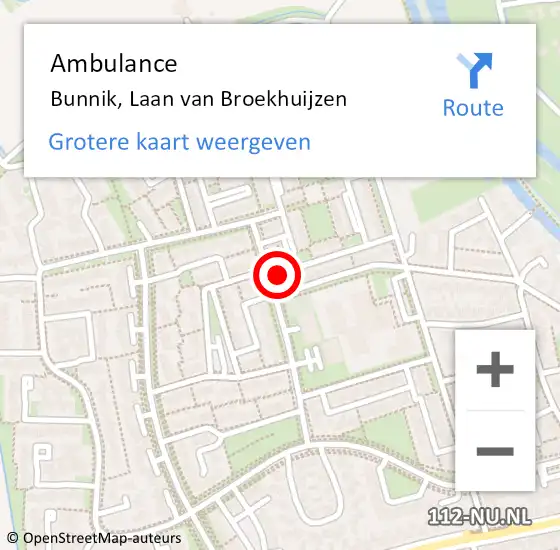 Locatie op kaart van de 112 melding: Ambulance Bunnik, Laan van Broekhuijzen op 13 maart 2016 13:15