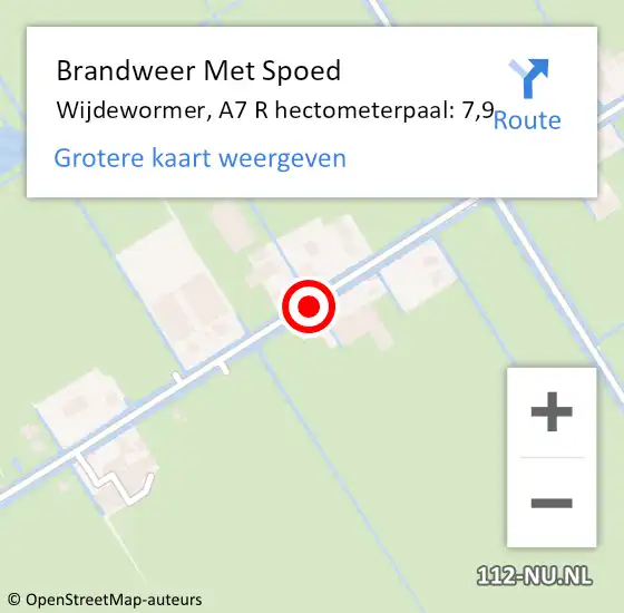 Locatie op kaart van de 112 melding: Brandweer Met Spoed Naar Wijdewormer, A7 R hectometerpaal: 7,9 op 13 maart 2016 14:53