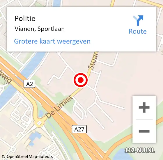 Locatie op kaart van de 112 melding: Politie Vianen, Sportlaan op 13 maart 2016 15:27