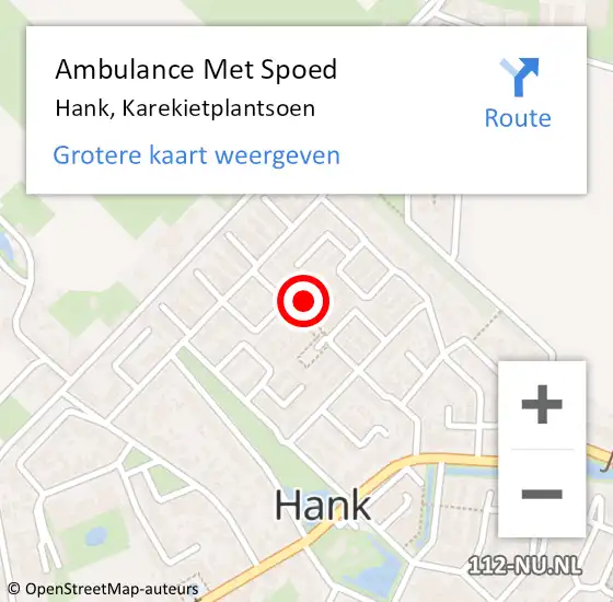 Locatie op kaart van de 112 melding: Ambulance Met Spoed Naar Hank, Karekietplantsoen op 13 maart 2016 17:11