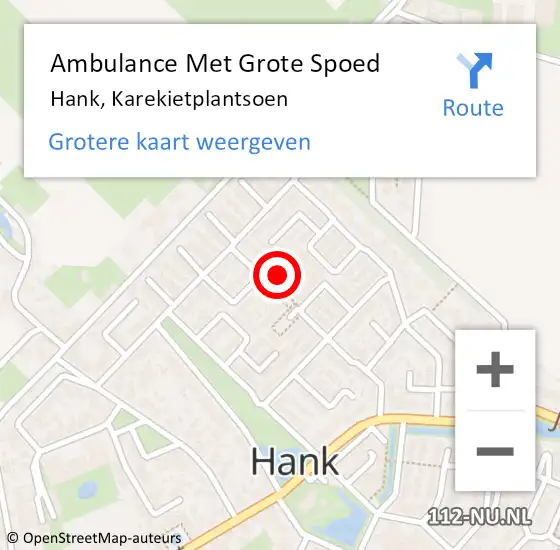 Locatie op kaart van de 112 melding: Ambulance Met Grote Spoed Naar Hank, Karekietplantsoen op 13 maart 2016 17:12